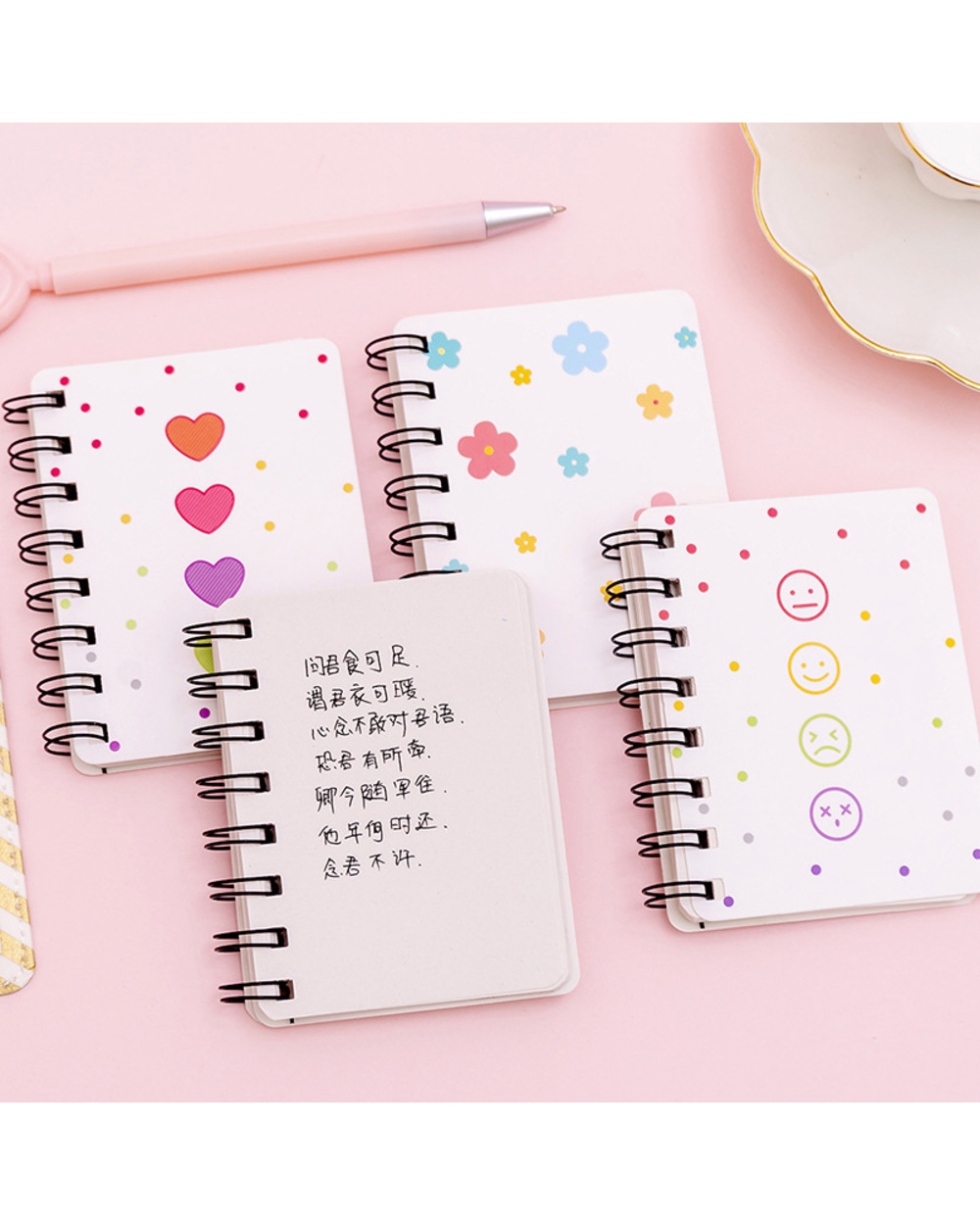 Small Flower Flip Coil Notebook Students Mini Portable A7 Pockets Notebook front-3