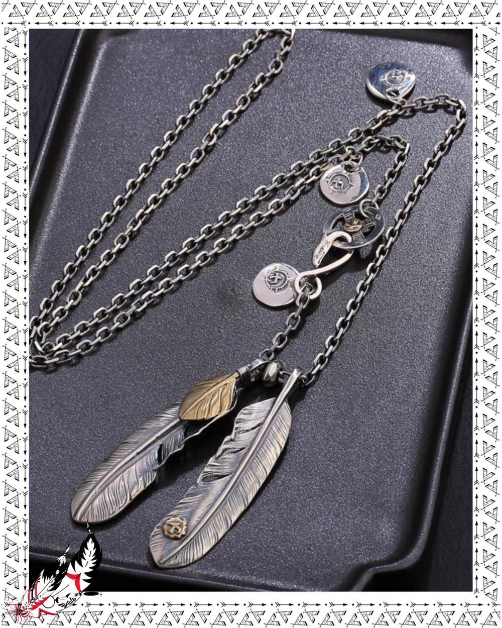 New Retro Style Feather Cross Silver Necklace Women Men Sweater Chain front-0