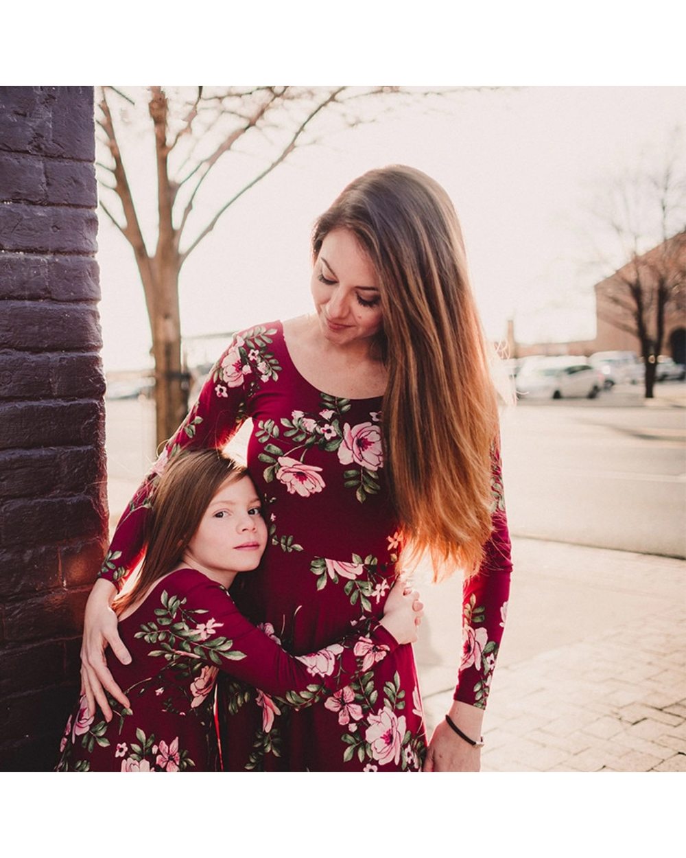 Family Matching Outfits Autumn Floral Slim Fit Long Sleeved Parent Child Mother Daughter Dress Skirt Women Girls Clothes front-0
