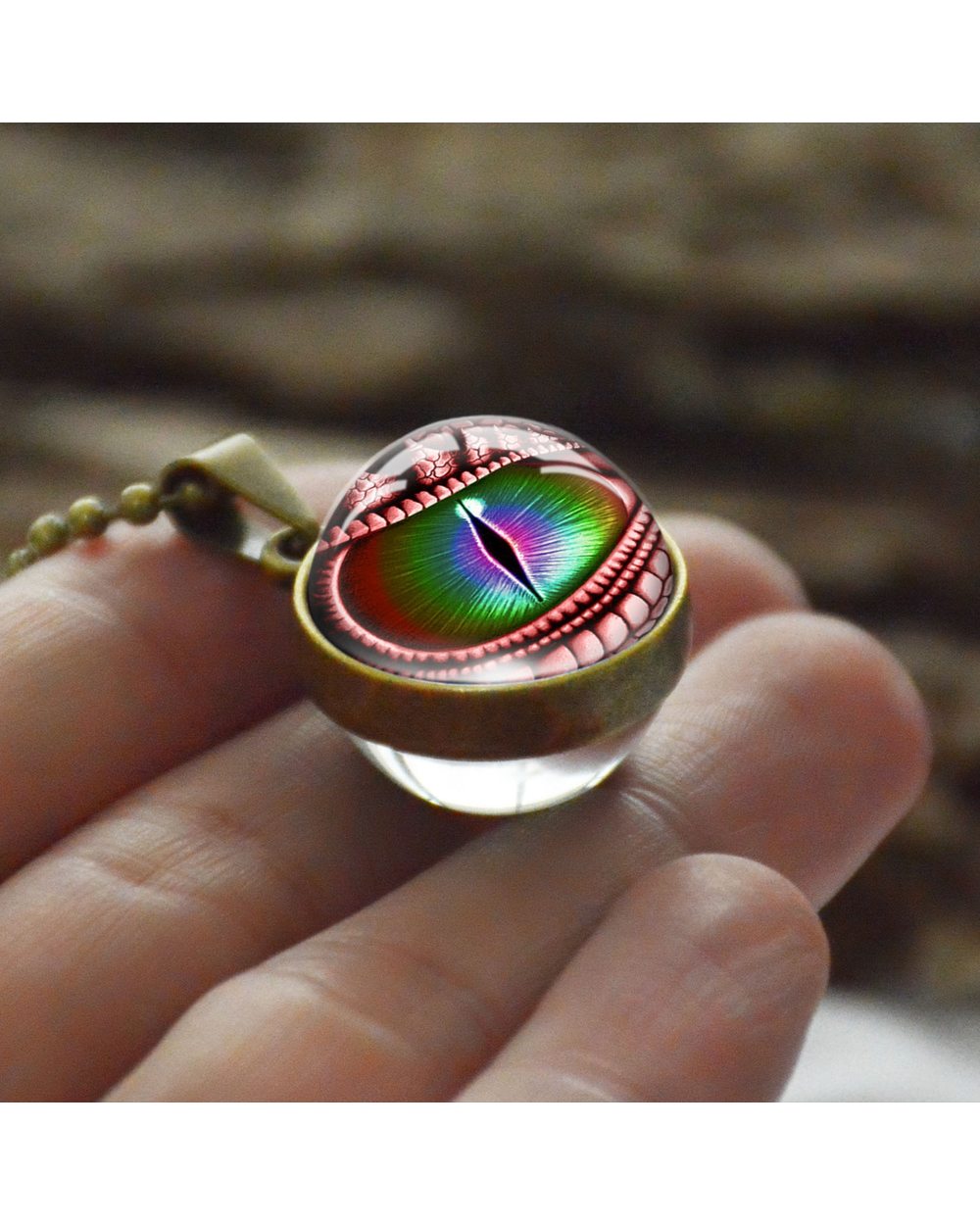 Dragon Eyes Double Side Dome Glass Ball Pendant Bronze Zinc Alloy Necklace Handmade Necklaces Gifts for Women Men front-0