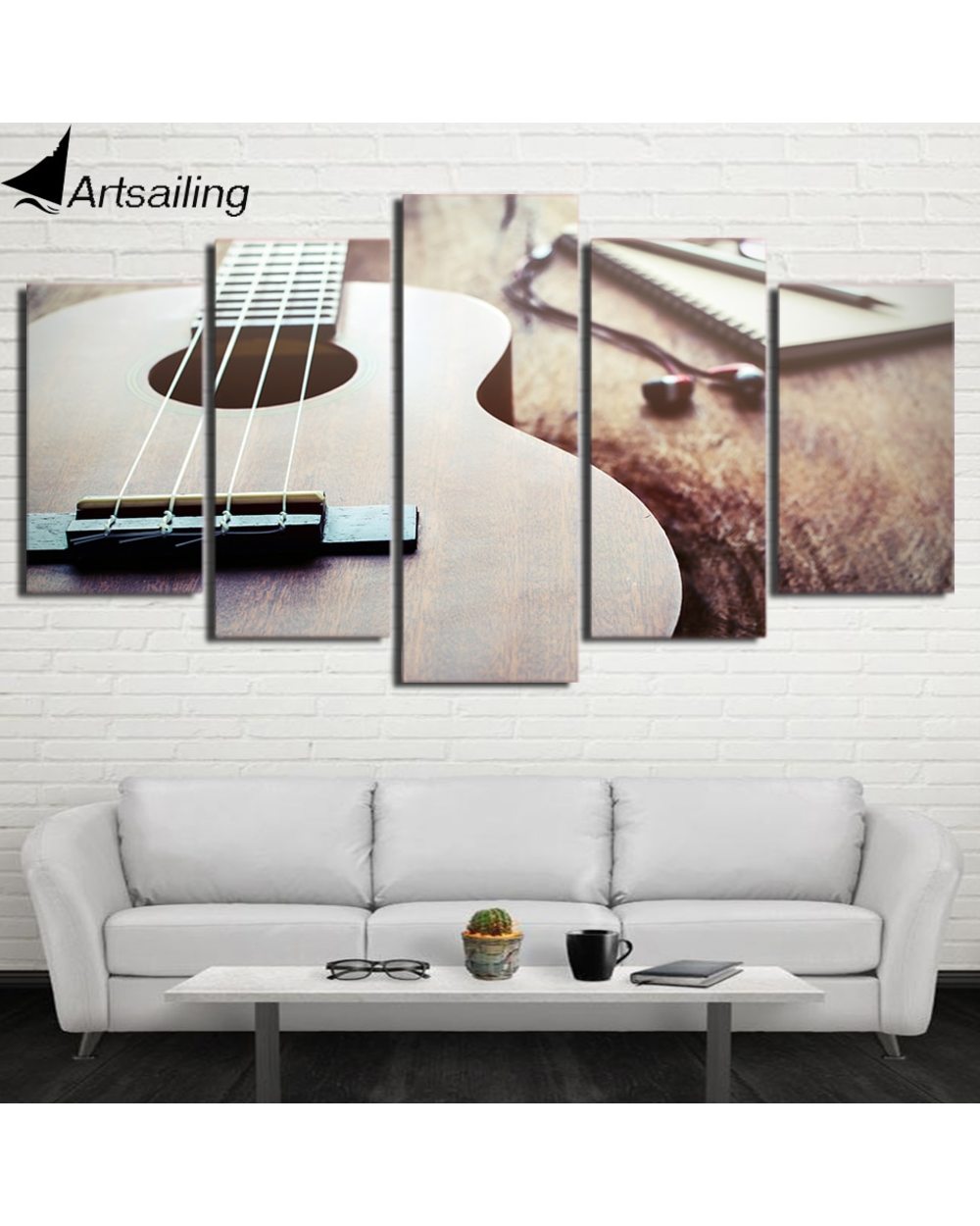 Classical Vintage Guitar Picture Print Music 5 Panel Canvas Art Wall Decor front-3