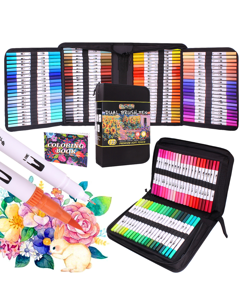Up To132 Colors Felt Tip Pens Watercolour Marker Pens Watercolour Brush Pens Dual Tips With Fineliner Art Markers front-0