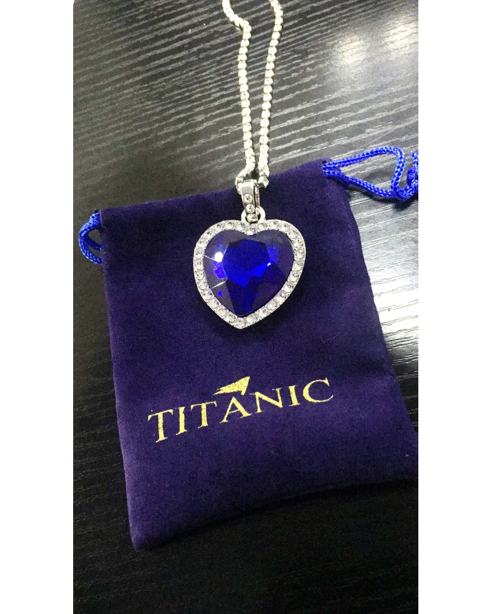 Titanic Heart of Ocean Blue Heart Pendant Necklace + Velvet Bag Love Forever Jewelry front-3