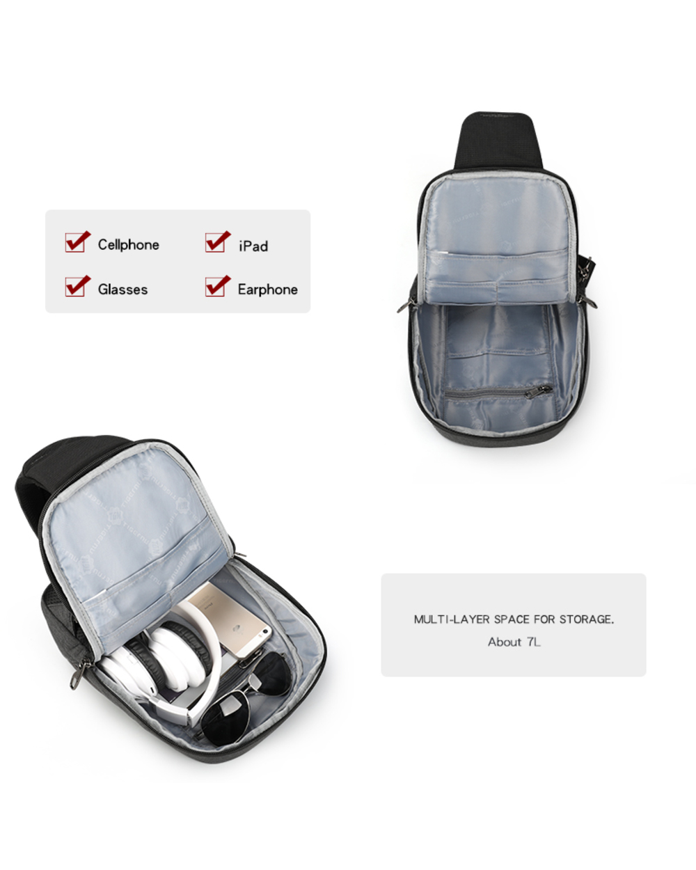 Tigernu Fashion Men Male Chest Bags Casual Splasroof 9.7 Inch Chest Bag For Male Chest Bags Black Men front-1