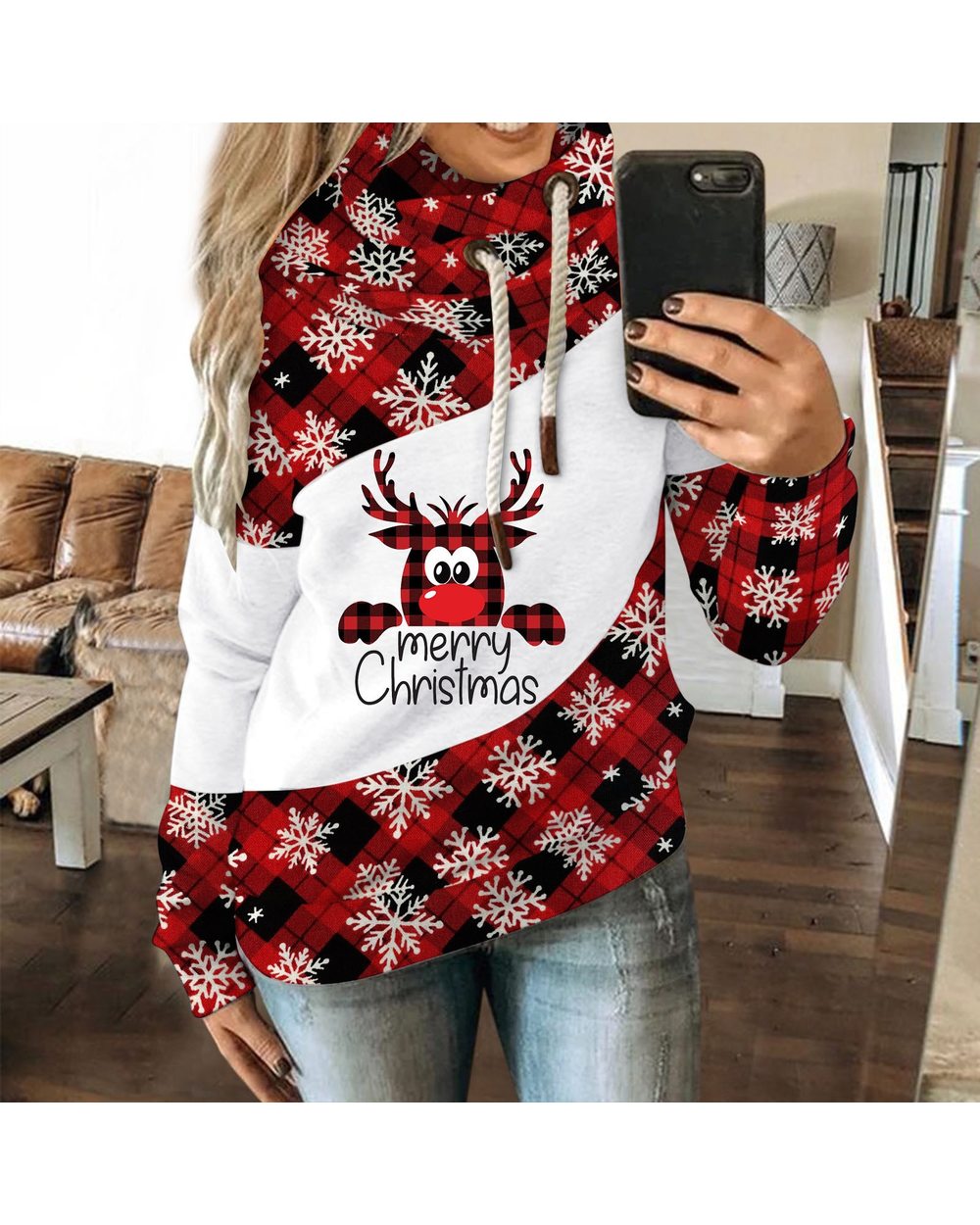 Women Lady Jumper Pullover Sweater Coat Christmas Winter Ladies Splice Tops Warm Brief Sweatshirts Clothing 2022 front-2