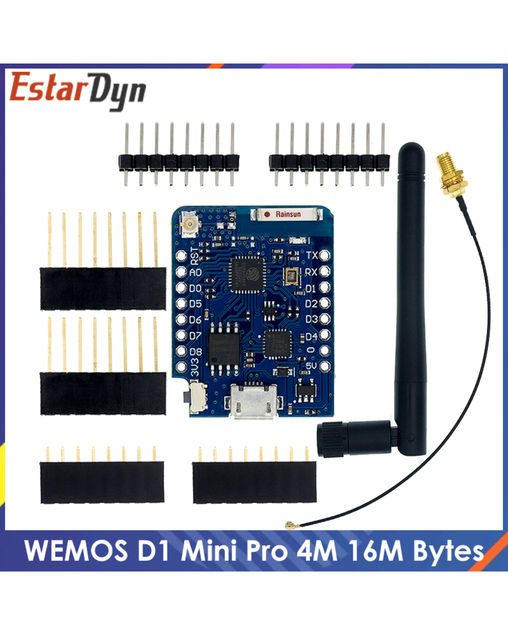 Wemos D1 Mini Pro 4M 16M Bytes External Antenna Connector Nodemcu Based Esp8266 Esp-8266Ex Cp2104 Wifi Development Boar front-0