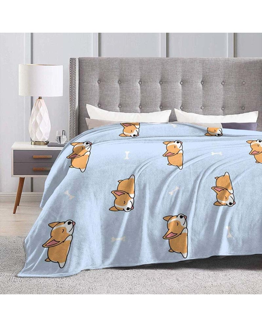 Corgi Cute Blue Plush Warm Bed Blanket Soft Throw Blanket Fits Couch Sofa Pet Blanket Lazy Blanket front-3