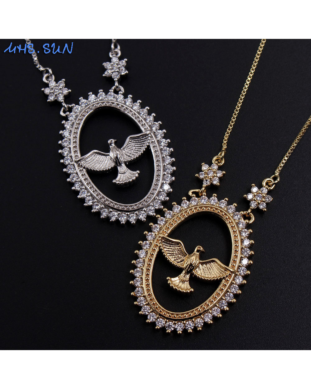 MHS.SUN Fashion Eagle Pendant Necklace Cubic Zirconia Choker Necklace For Women Gold/Silver Color Chain Necklace front-2