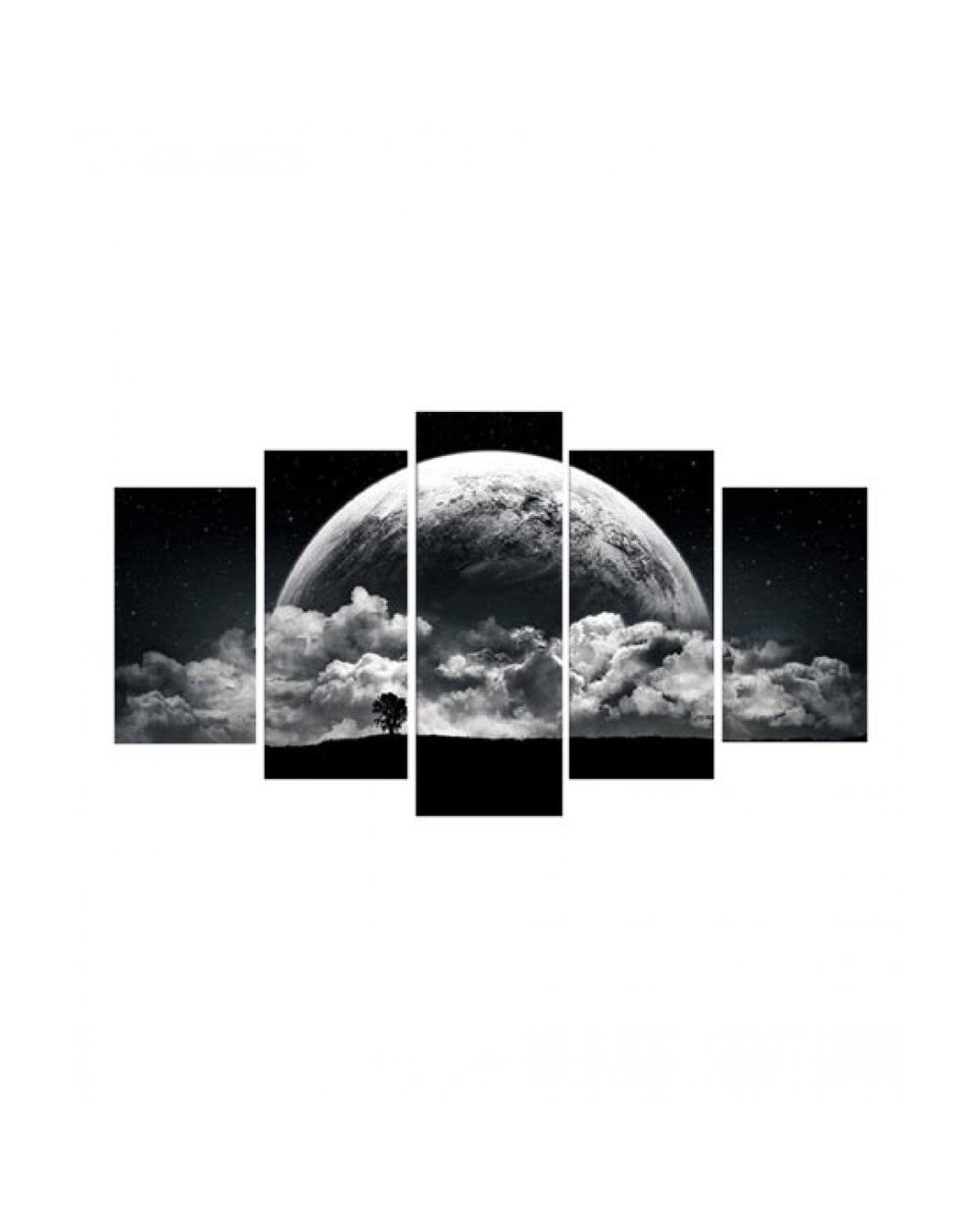 Black White Earth Modern Picture Print Abstract 5 Panel Canvas Art Wall Decor front-2
