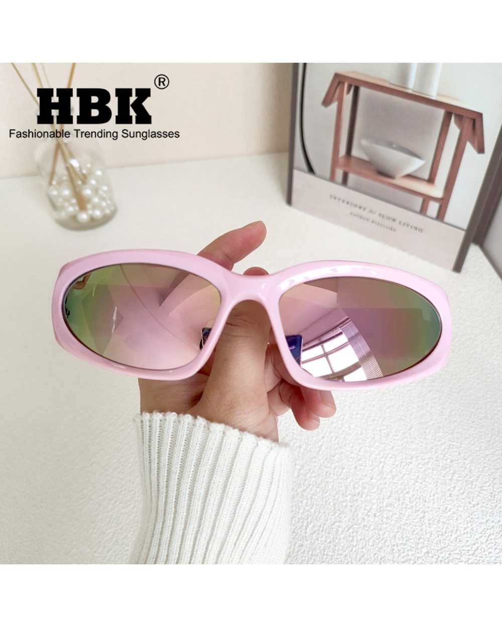 Hbk Trend Steampunk Sunglasses Goggle Women Men Fashion Sun Glasses Punk Eyewear Female Y2k Pink Mirror Shades Eyeglass front-1