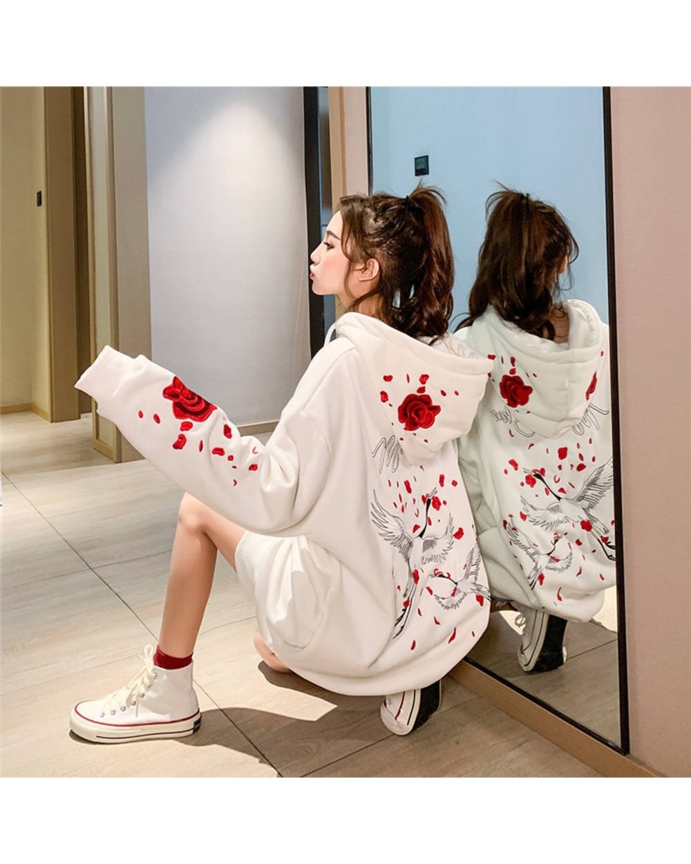 White Women Sweatshirts Cute Print Harajuku Hoodie Streetwear Winter Oversized Tops Hoody Womens front-0