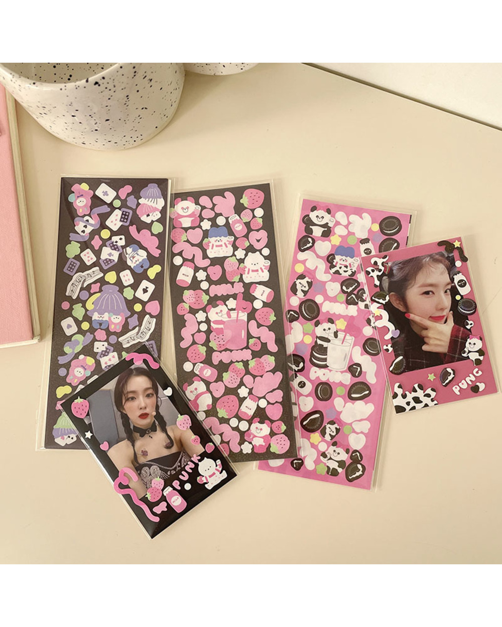 2Pc Ins Laser letter Panda Ribbon PET Stickers DIY Scrapbook Diary Photo Album Stationery Korean Decoration Stickers front-0