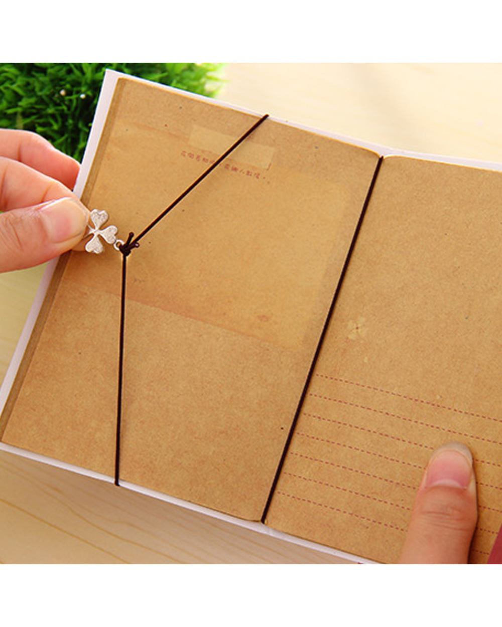 Lucky Clover Kraft Paper Rope Binding Note Book Blank Horizontal Note Memo Pad Student Message Pasted Notepad front-3