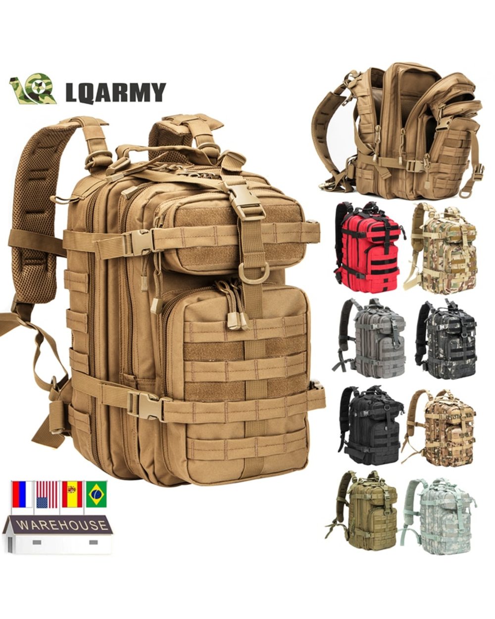 Army Military Tactical Backpack Softback Outdoor Waterproof Rucksack Hiking Camping Hunting Bags front-0