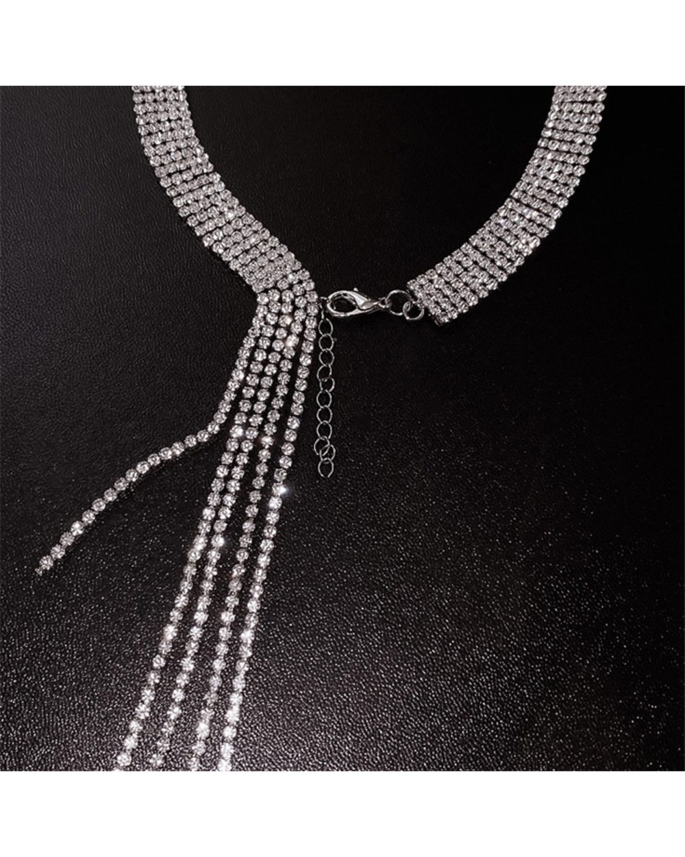 Shine Full Rhinestones Choker Long Tassel Crystal Necklaces front-3