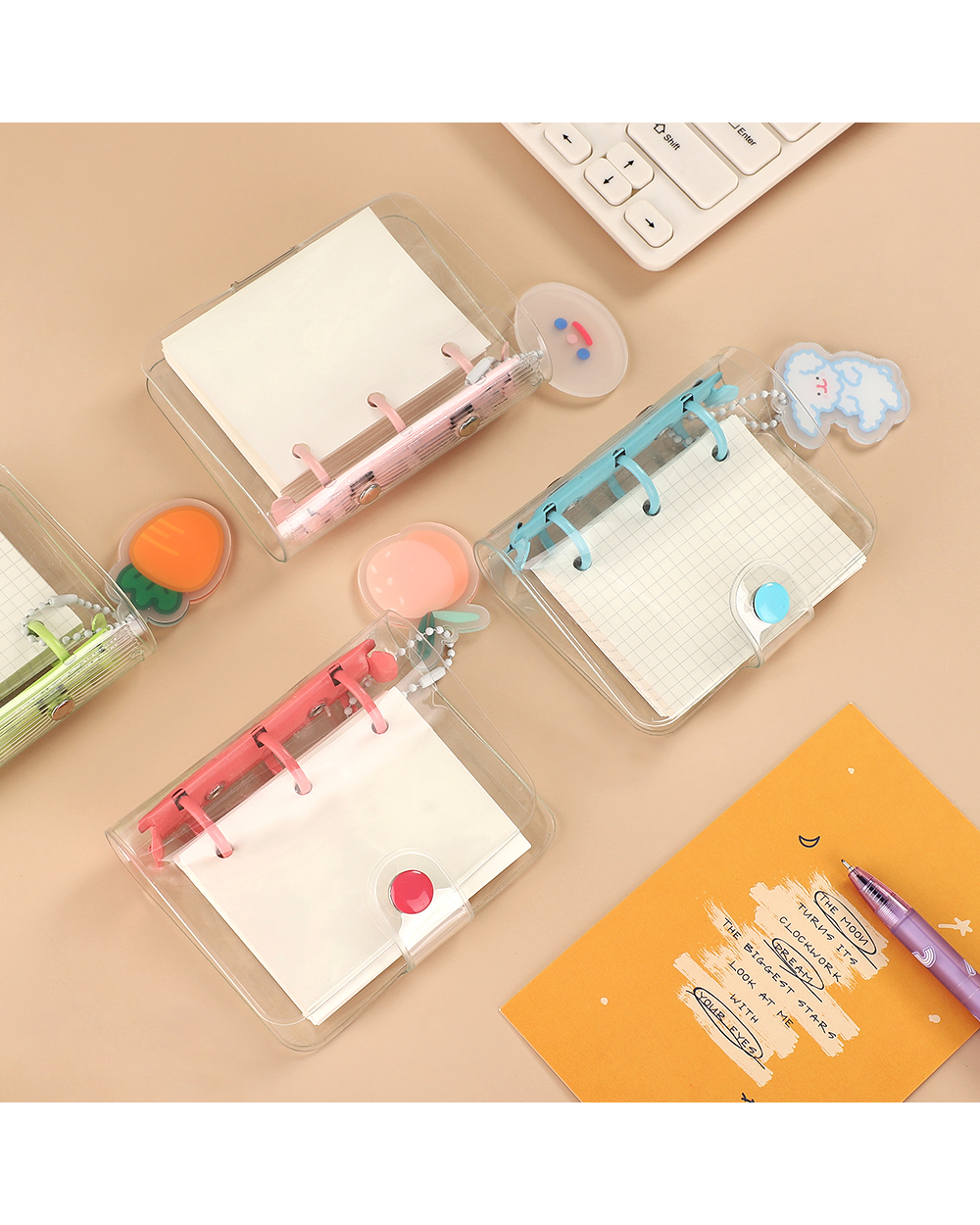 Creative Cute Transparent 3 Ring Mini Loose-Leaf Hand Book Student Portable Notebook Ring Binder Kawaii School Supplies front-0