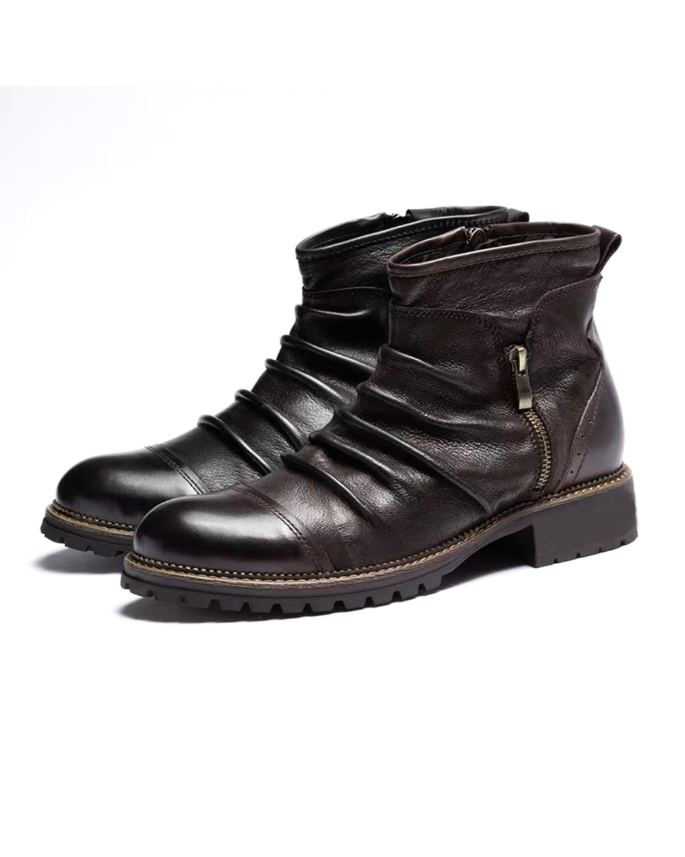 Men Leather Boots Fashion Retro Zipper Ankle Booties Breathable Shoes front-2