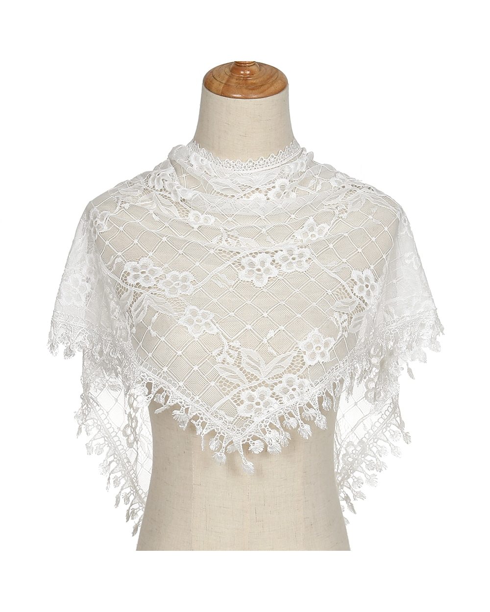 Fashion Church Shawl Lace Veil Polyester Scarf Bandana Church Prayer Wedding Mantilla Chapel White Embroidered Hijab Wo front-4