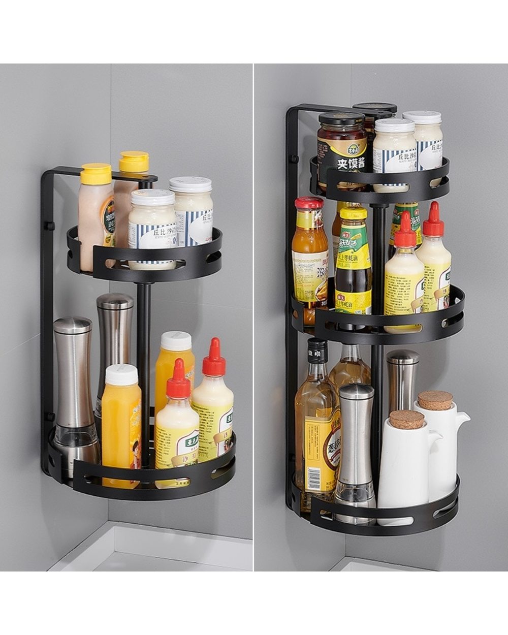 Rotating Spice Rack Punch Free Multifunction Corner Storage Rack front-1