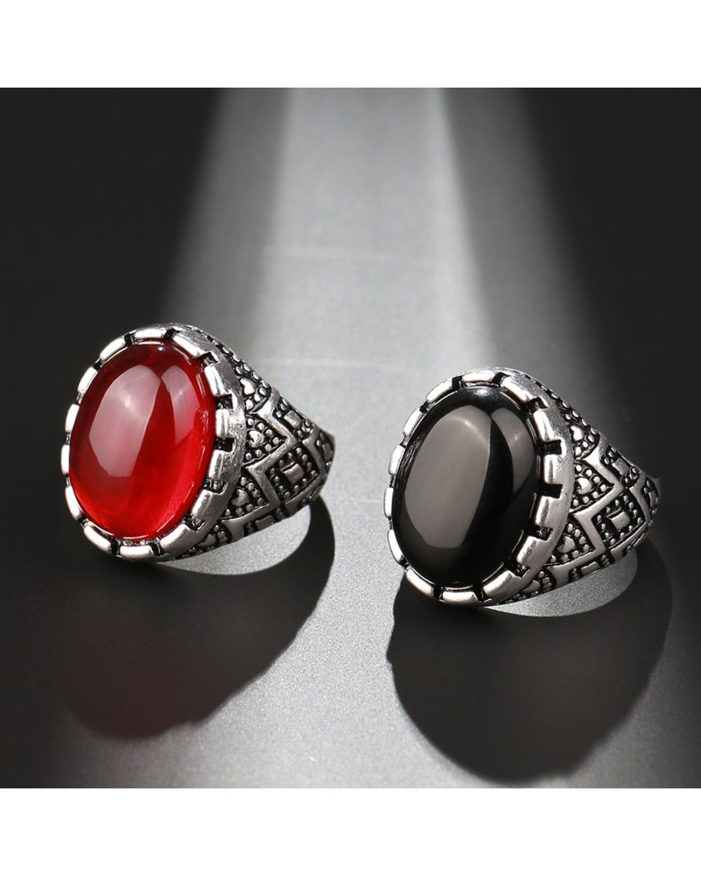 Wbmqda Vintage Men Ring Ethnic Jewelry Classic Fashion Tibetan Silver Black Stone Rings For Men Drop Shipping front-2