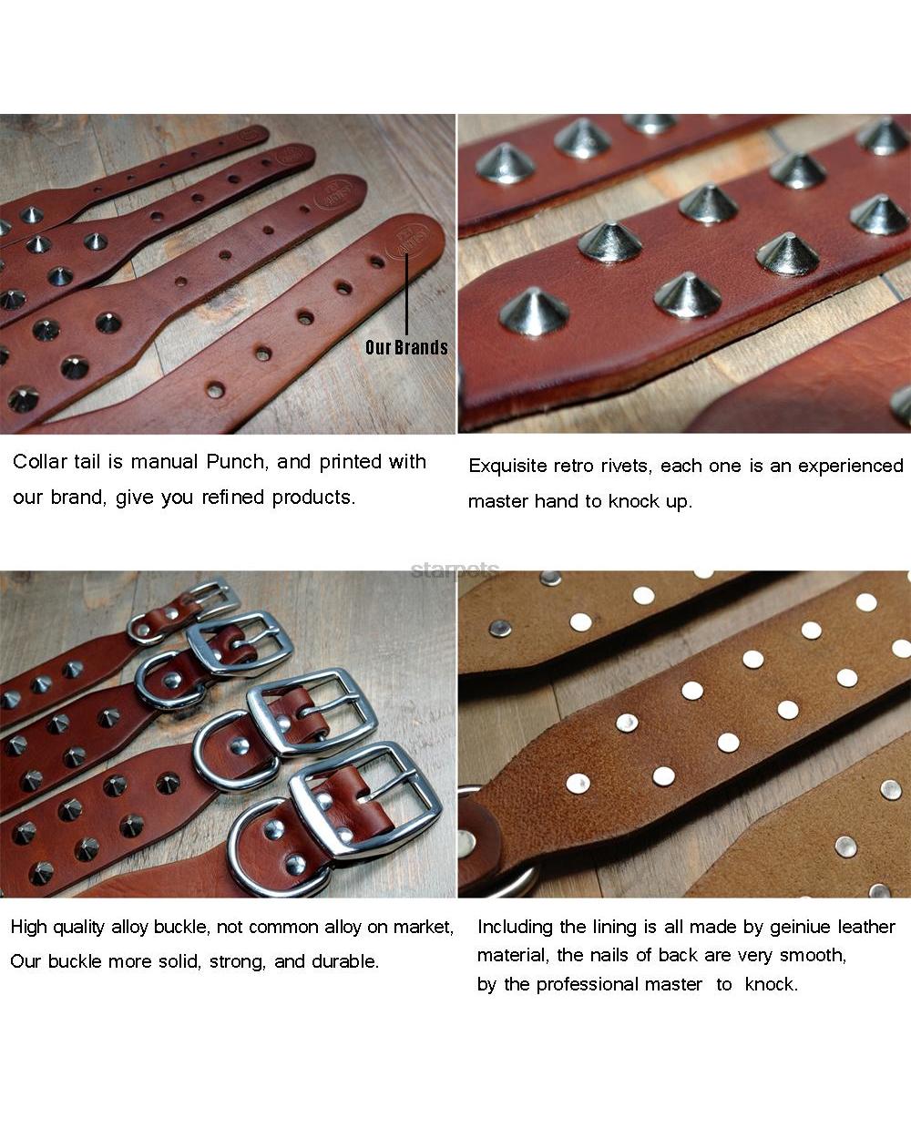 Cool Rivets Studded Best Genuine Leather Pet Dog Collars For Small Medium Large Dogs Black Brown Boxer Bulldog Pitbull front-3