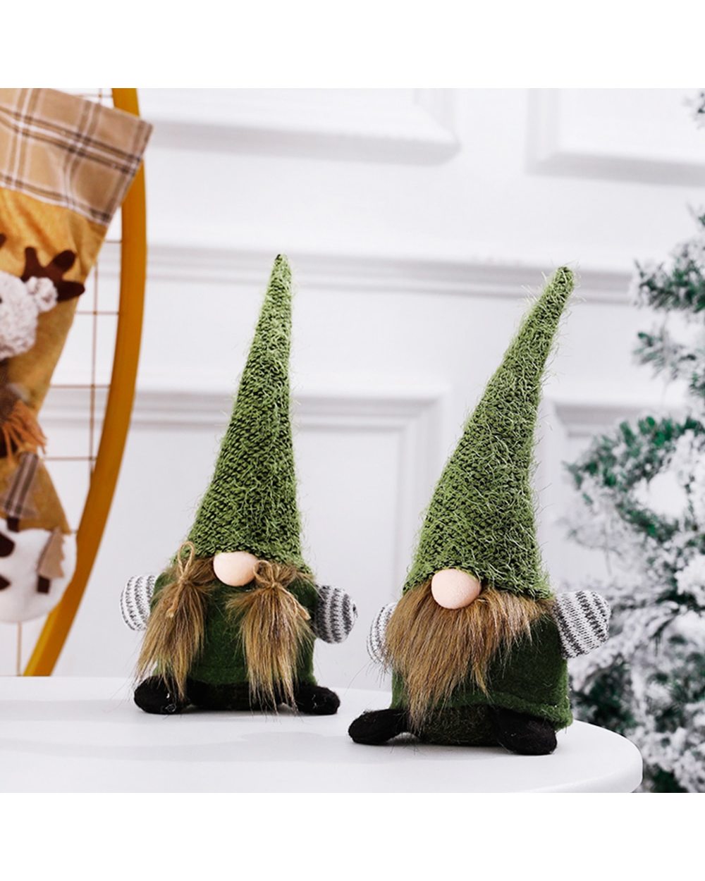 1Set 35cm Christmas Green Faceless Doll Boy Girl Plush Dwarf Knitted Easter Decor Kids Gift Xmas Pendant Table Noel front-2