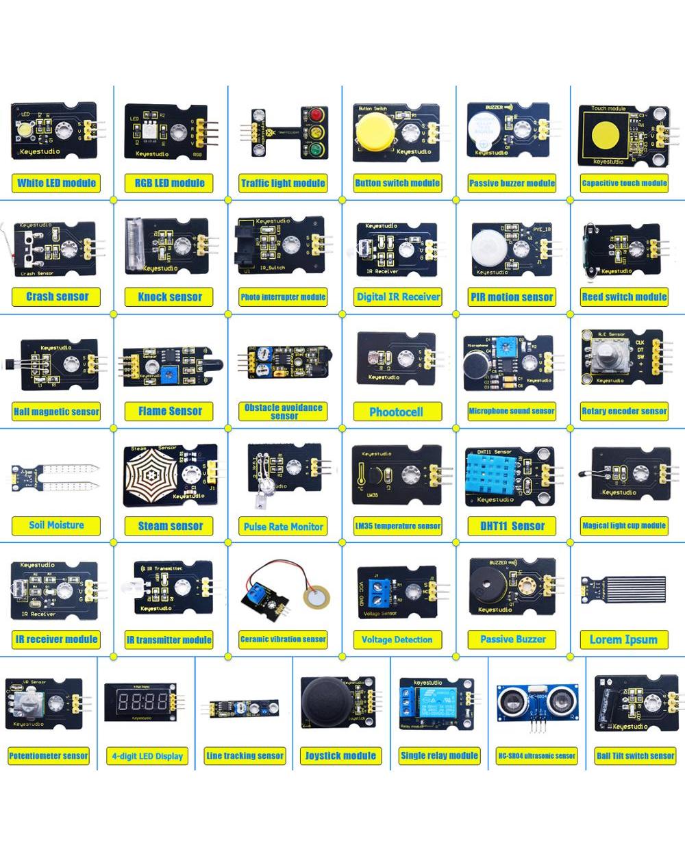 Keyestudio 37 In 1 Sensor Starter Kit Upgrade V3.0 For Arduino Starter Sensor Kit Stem Kids Programing+Ce Compliant front-1