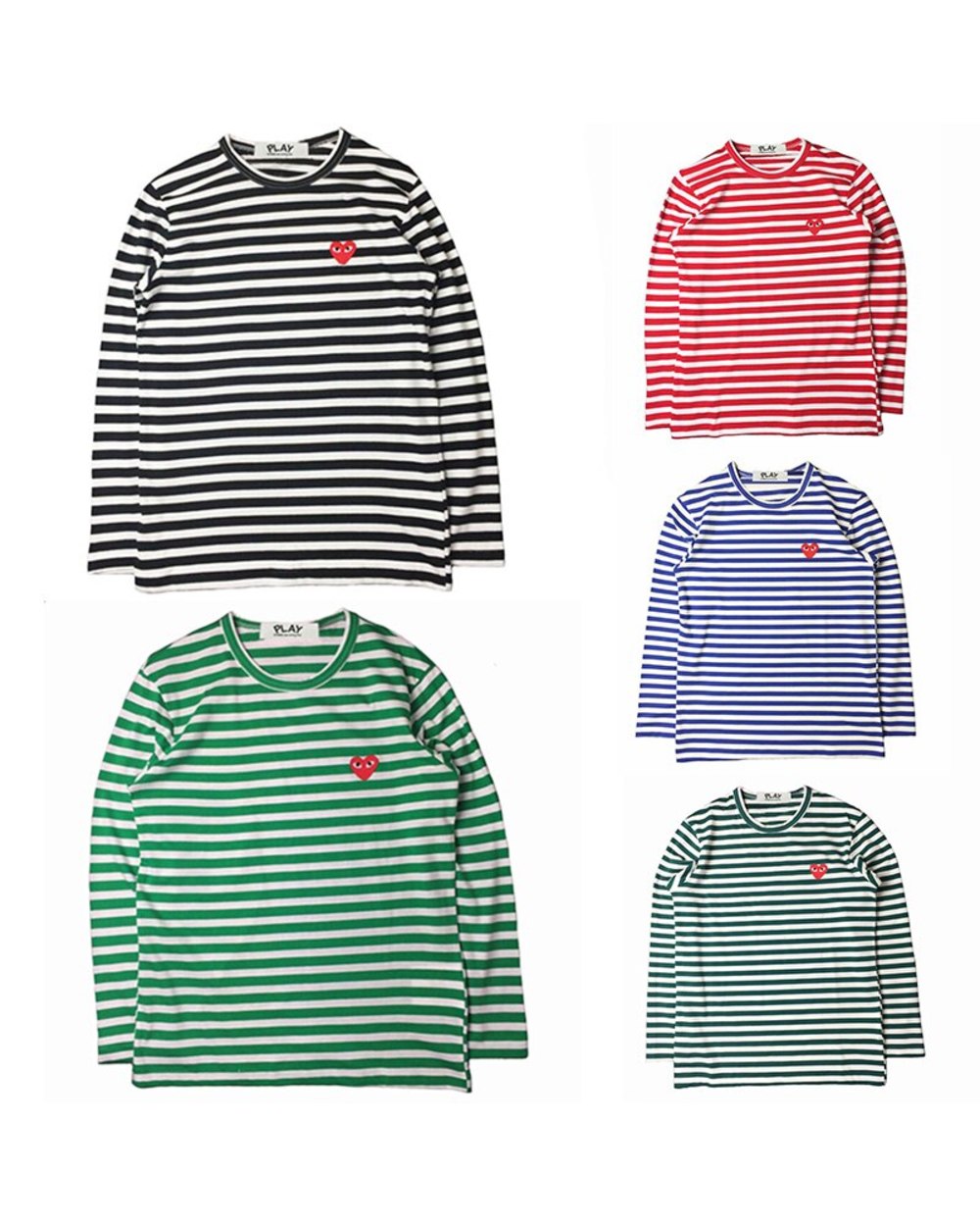 PLAY Spring Autumn T-shirt Striped Embroidered Love Round Neck Long Sleeve Loose Men Women T-shirt Couple Casual T-shirt front-0