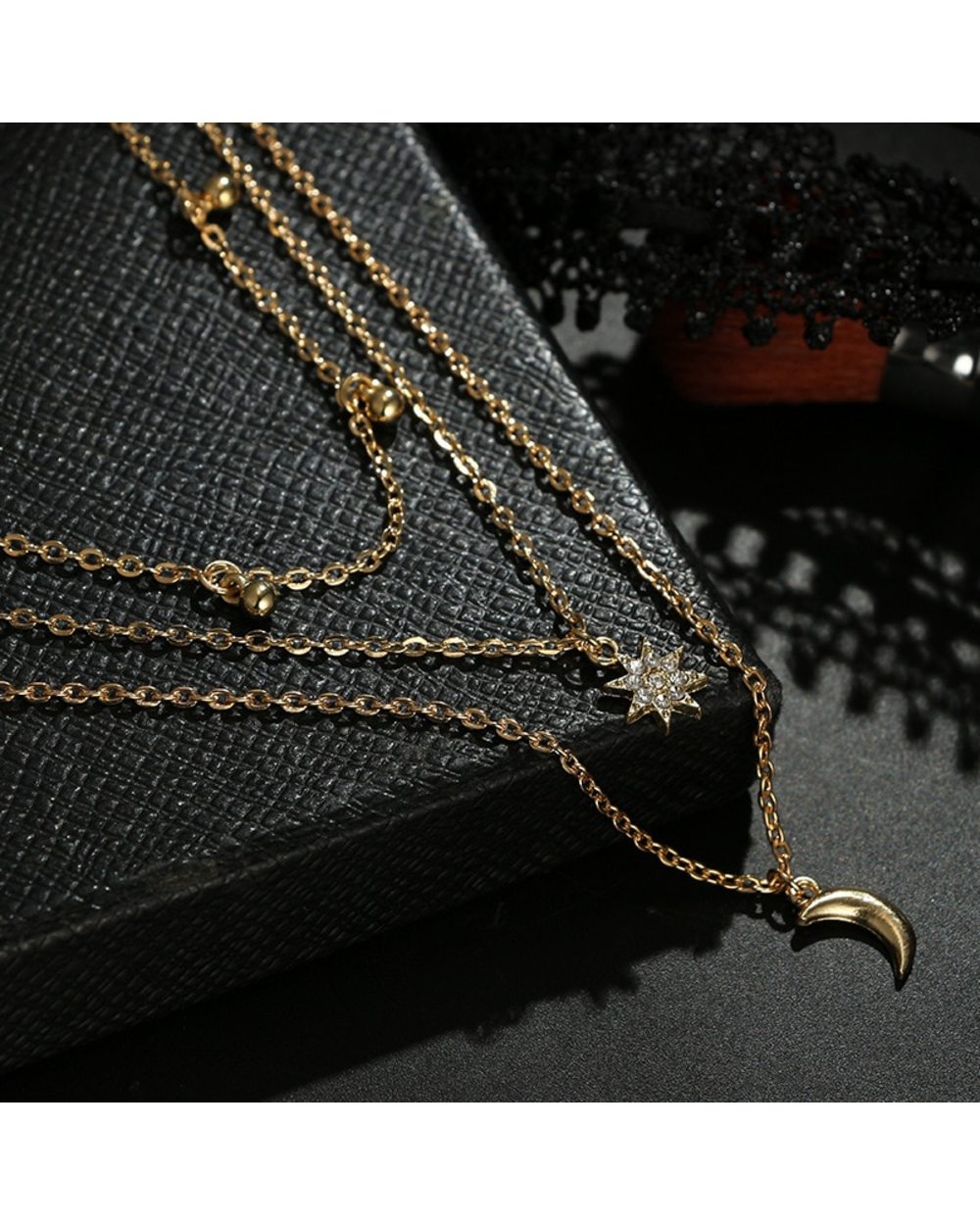 Female Necklace Multi Layered Moon Women Necklace Gold Color Necklace Girl Party Wear Gift Jewelry front-4