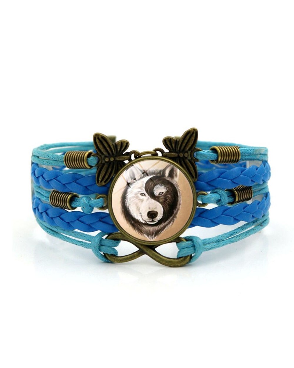 Wolf Photo Charm Bracelets for Women Fashion Glass Cabochon Butterfly Infinity Jewelry front-2