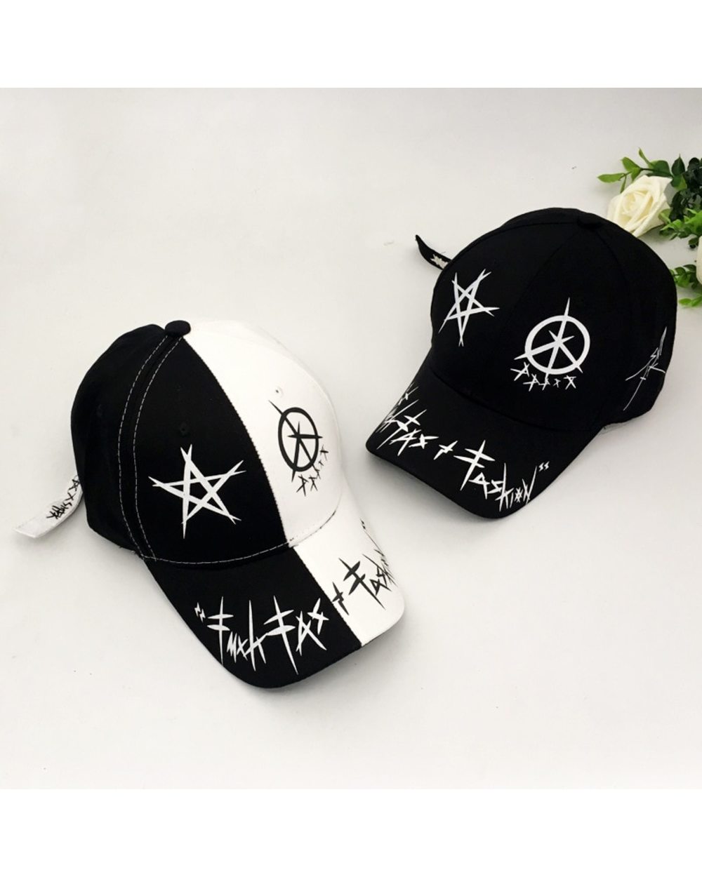 Men Women The Spring Summer Sun Hat Cap White Color Matching Pentagram Snapback Graffiti Baseball Cap Hip Hop Fashion C front-4