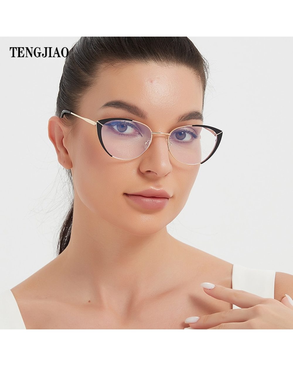 Tengjiao Fashion Anti-Blue Light Rays Eyeglasses Frame Women Cat Eye Glasses Brand Designer Clear Lens Computer Optical front-0