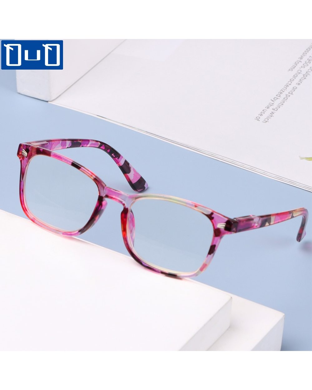 Fashion Anti-Blue Light Reading Glasses Square Frame Women Men Lightweight Presbyopic Floral Printed Eyewear Glasses +1 front-1