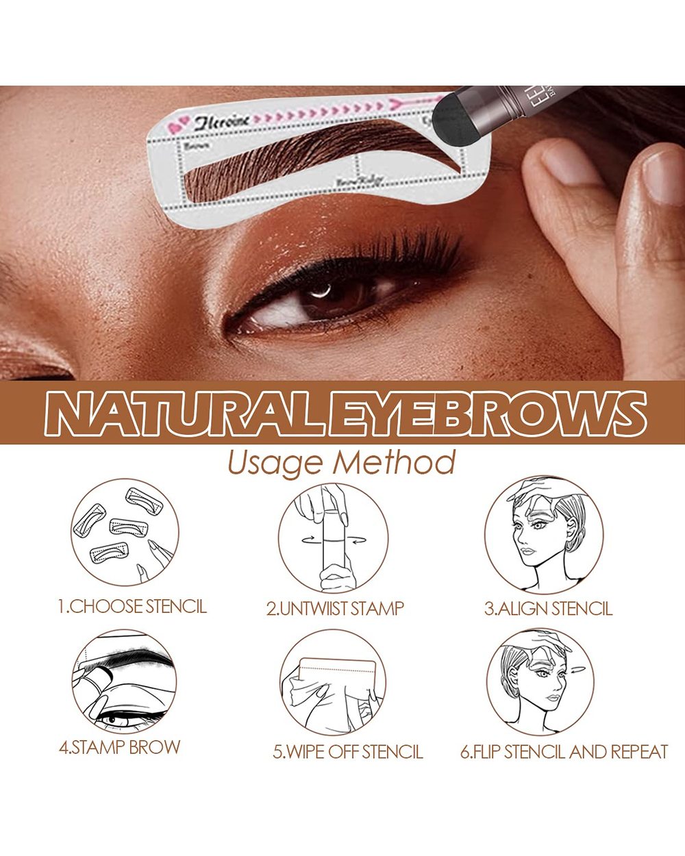 Eyebrow Shaping Kit Stamp Eyebrow Pencil And 5 Pairs Brow Stencils Kit Pen Cosmetics Waterproof Natural Color Eye Makeu front-1