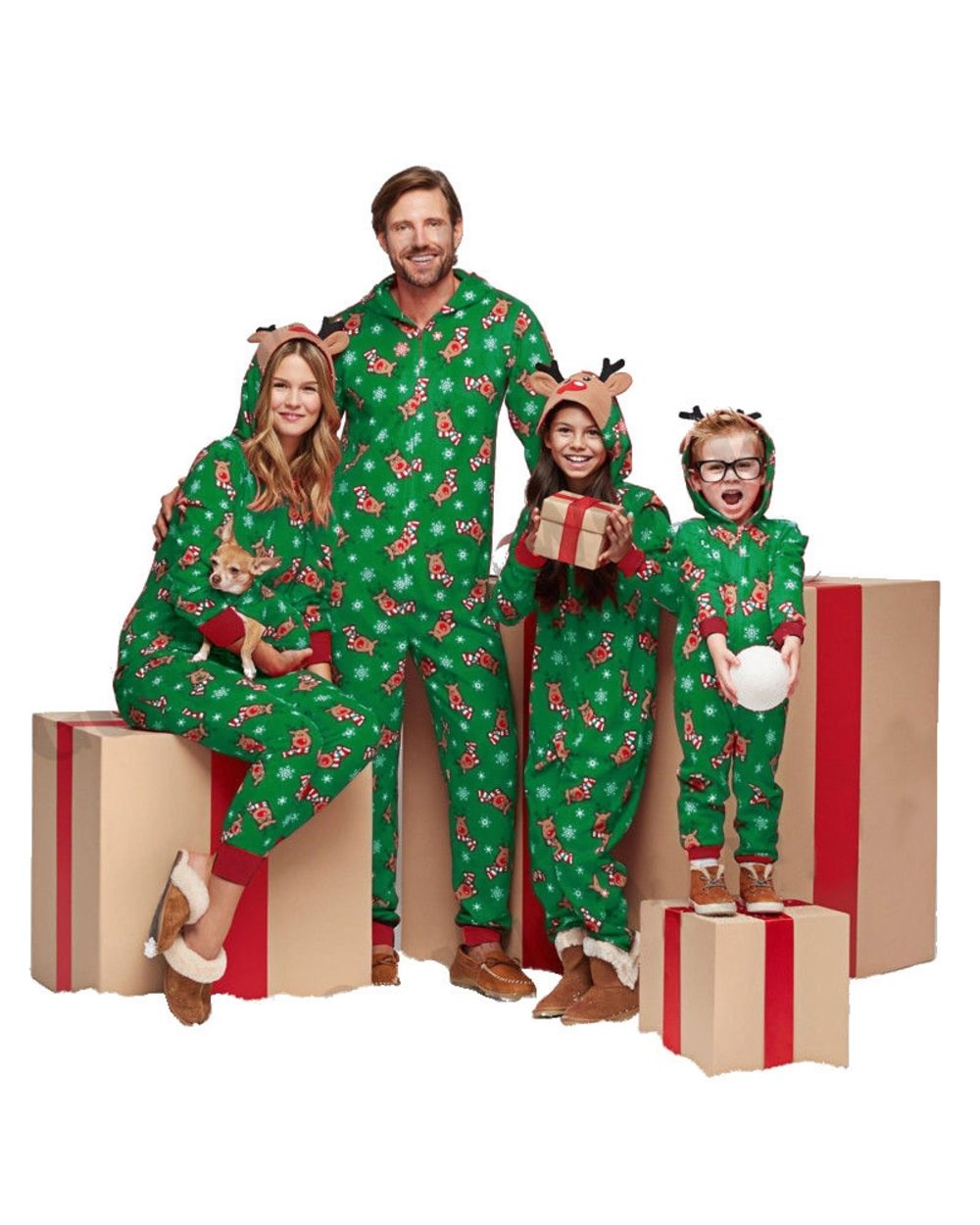 Christmas Pajamas Family Matching Clothes Red Hooded Mother And Daughter Father Son Outfits Mom Baby Child Sleepwear front-1