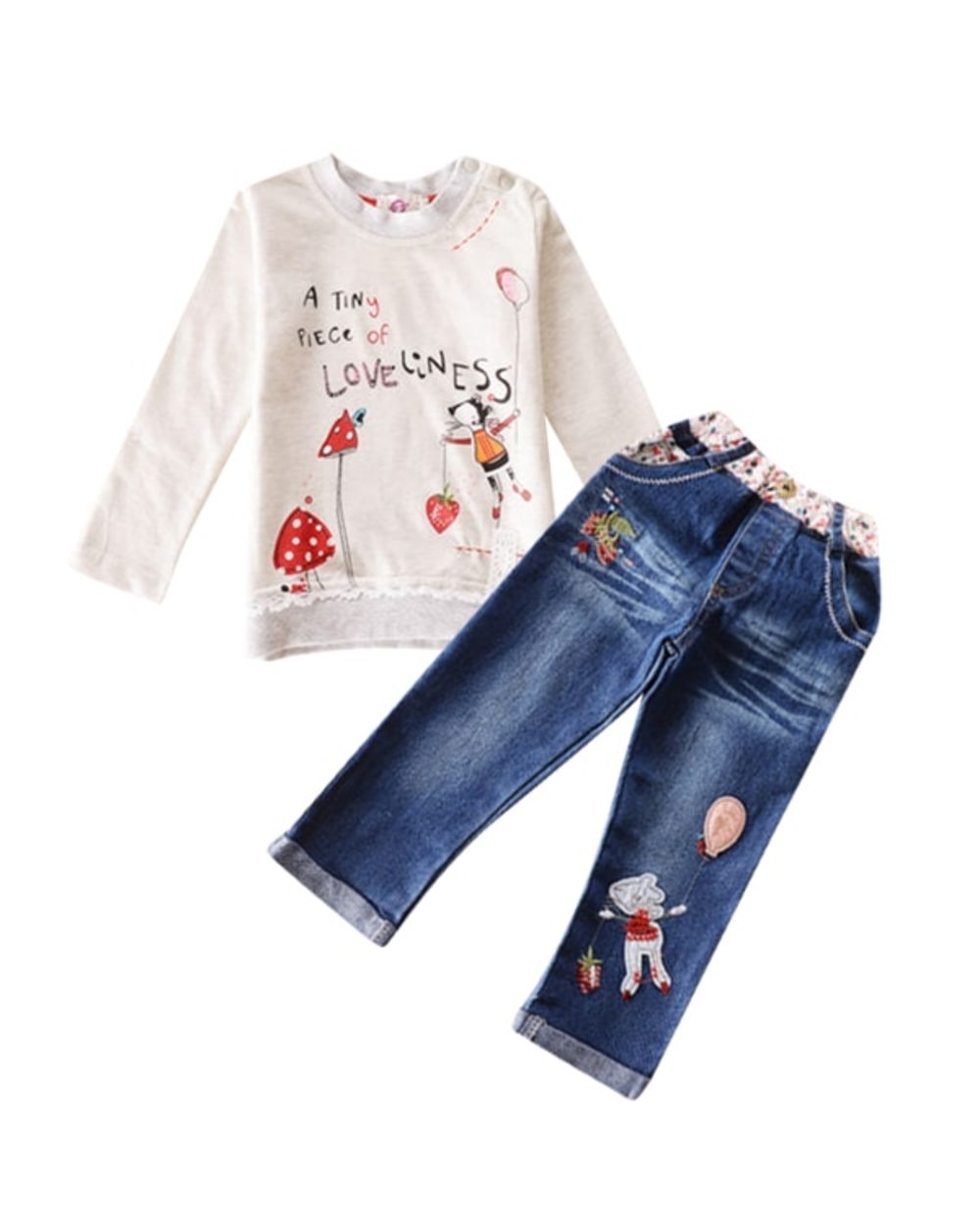 Citgeett Sppring Kids Baby Children Girls Clothing Long Sleeves Sweater + Jeans suit Cartoon Set Denim Pants Outfits front-0