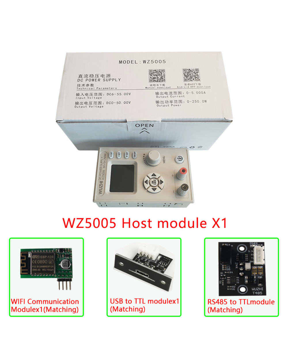 Wz5005 Dc Dc-Buck Converter Cc Cv 50V 5A Power Module Adjustable Regulated Laboratory Power Supply 5V 12V 24V Communica front-2