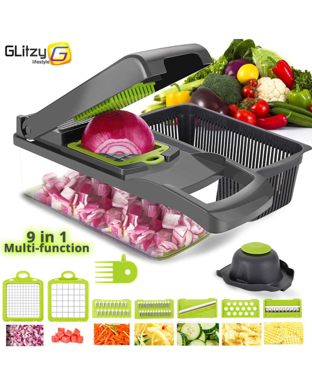 Vegetable Cutter 8 In 1 6 Dicing Blades Slicer Shredder Fruit Peeler Potato Cheese Drain Grater Chopper Kitchen Accries front-0