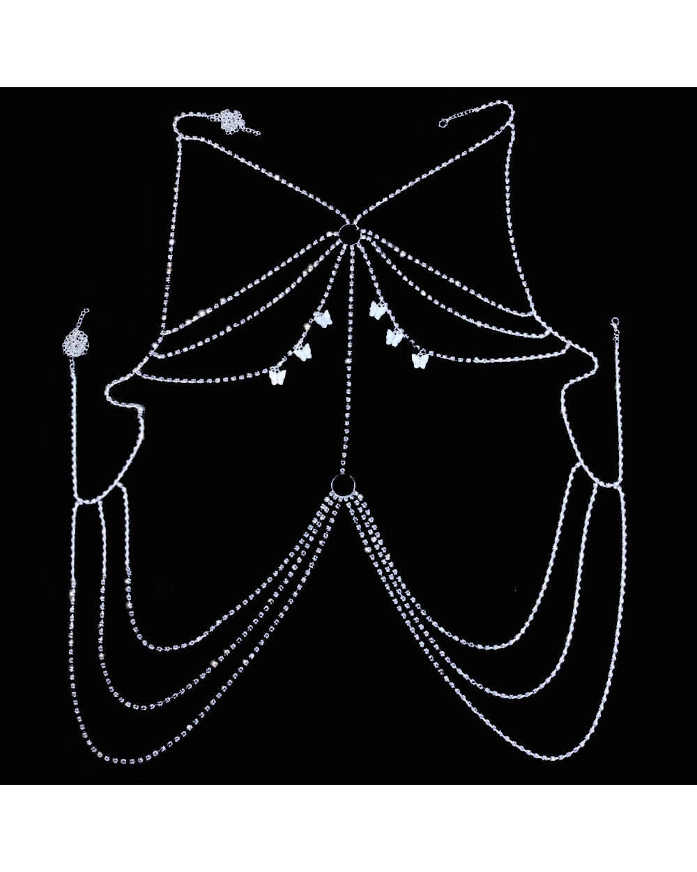 Crystal Lingerie Halter Sexy Butterfly Pendant Bra Top Rhinestone Body Chain Jewelry front-1