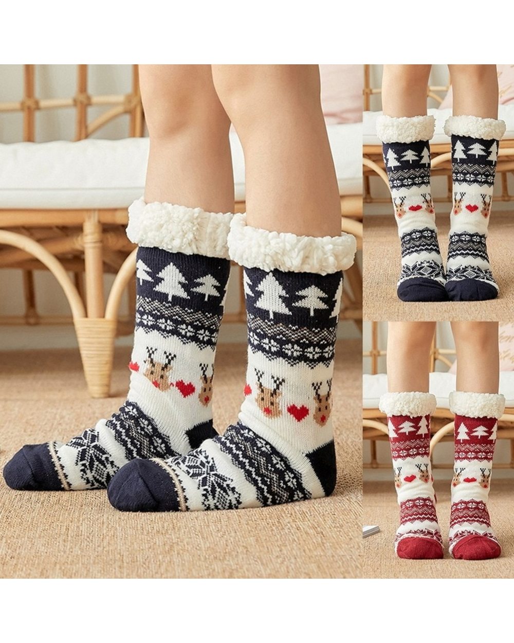Home Slippers Women Winter Floor Shoes Christmas Elk Indoor Socks Shoes Warm Fur Slides Ladies Plush Slippers Pantoffels front-1