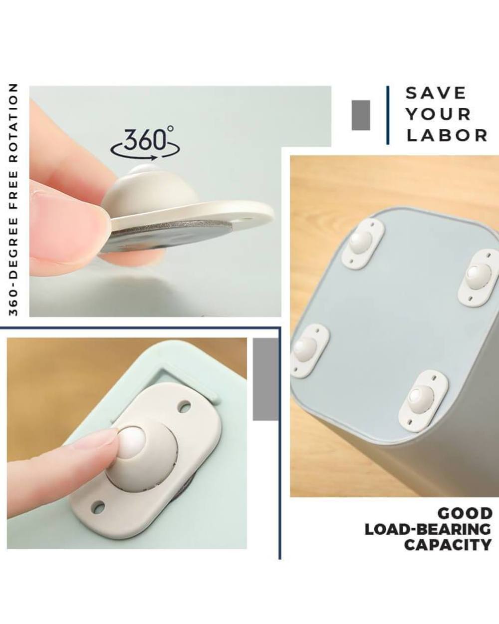 Paste Type Universal Pulley 4Pcs Adhesive Pulley Storage Box Pulley Can Self-Adhesive Pulley Home No Noise No Scratche front-3