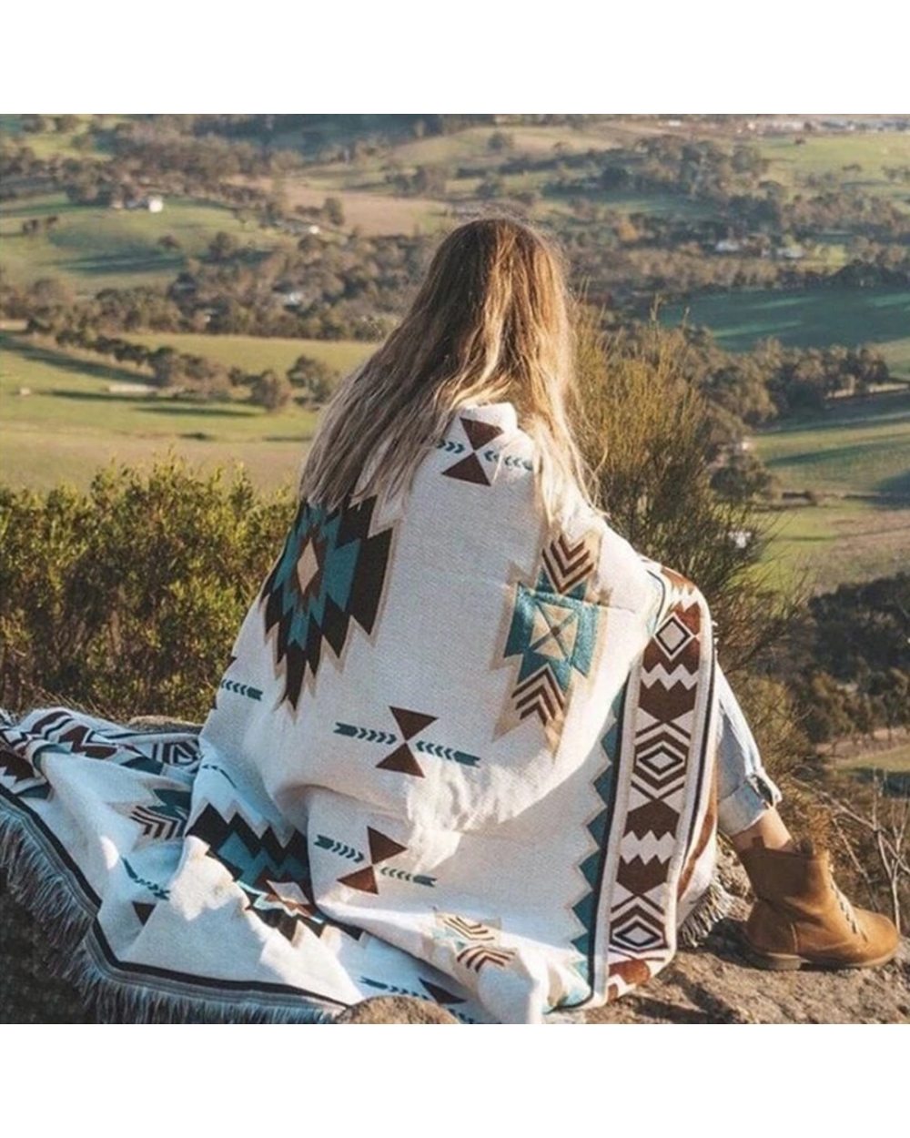 Native American Blankets Outdoor Beach Picnic Blanket Striped Boho Linen Bed Blankets Plaid Sofa Mats Travel front-2
