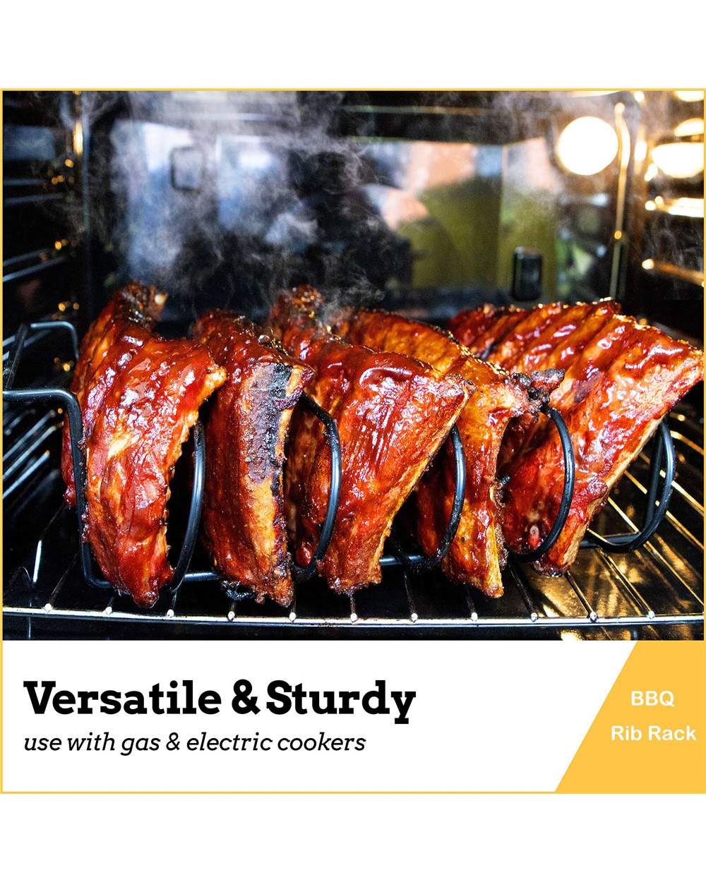 Non-Stick Rib Rack- Porcelain Coated Steel Roasting Stand front-2