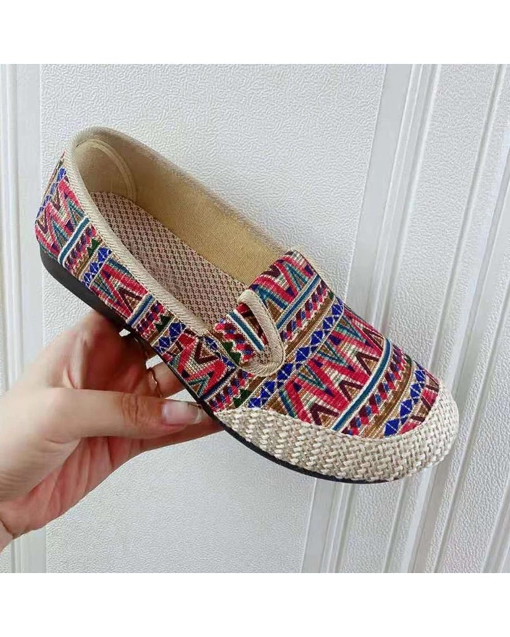 Women's Vintage Moccasins Flat Ladies Slip On Hemp Shallow Loafers Female Native Plus Size front-1