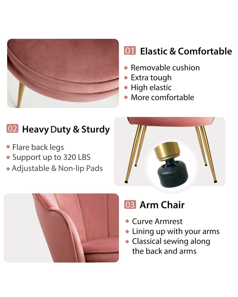 Modern Sofa Accent Chair Velvet Fabric Armchair front-5