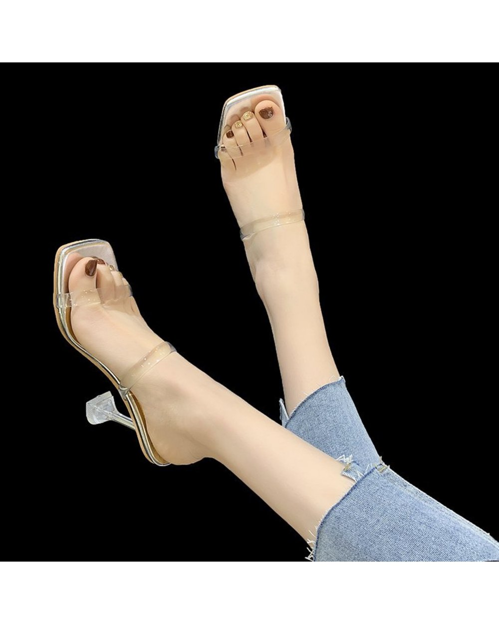 Sexy Transparent Slippers Summer High Heels Square Toe Clear Party Shoes front-1