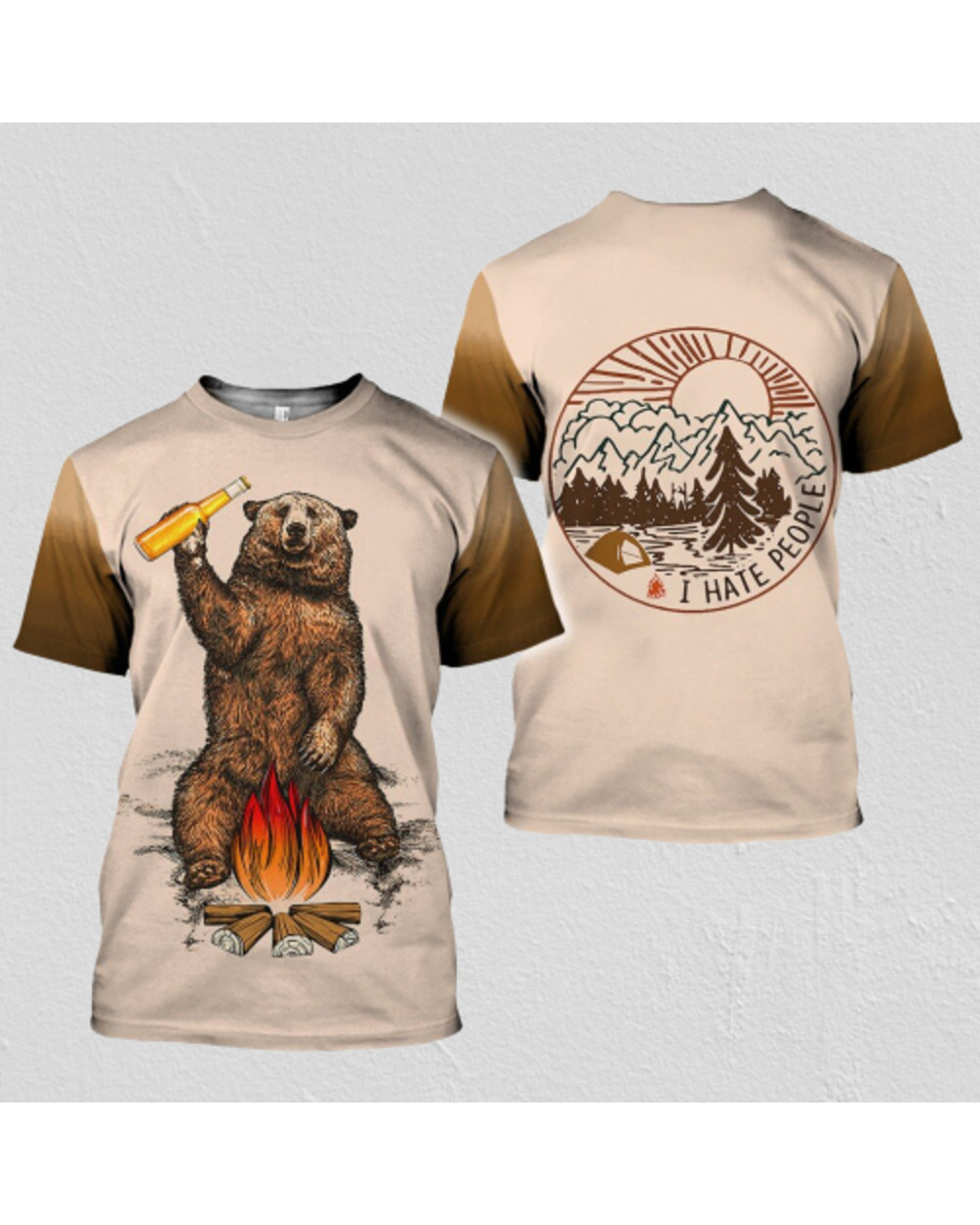 New Fashion t shirt men Brown bear Beer Bonfire 3D Printed t-shirt Camping I Hate People Harajuku streetwear VG06 front-0