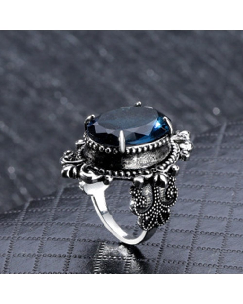 Classic Sea Blue Crystal Ring For Women European and American Vintage Thai Silver Color Oval Hand Jewelry Accessories front-0