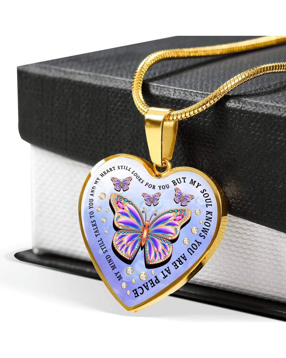 Exquisite Colorful Butterfly Heart Shape Pendant Necklace Remembrance Necklace Memorial Necklace front-2