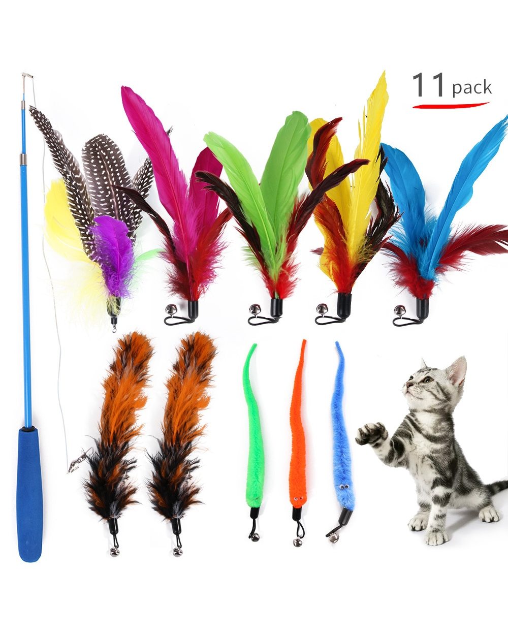 11 PCS Replacement Cat Feather Toy Set Cat Having Fun Exercise Playing Without the Stick front-0